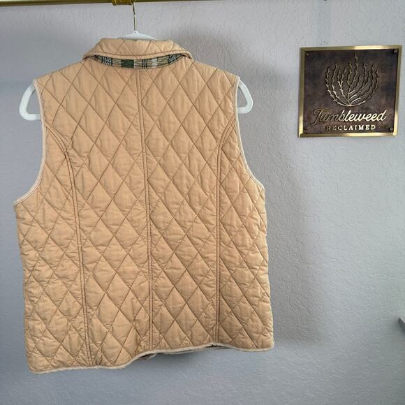 Women's L.L. Bean Tan Quilted Cotton Blend Button Front Vest Size Large - Picture 8 of 11